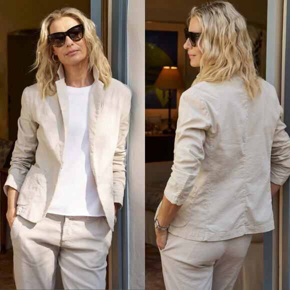 Frank & Eileen Dublin Tailored Blazer Italian Performance Linen Cement Small - Picture 1 of 12